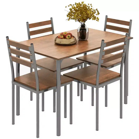 Set Tavolo da Cucina da Pranzo Moderno 5 Pezzi HOMCOM, 1 Tavolo 4 Sedie con Gambe in Metallo, Adatto per Esterni