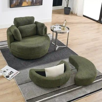 Poltrona a botte girevole di grandi dimensioni con pouf contenitore a forma di luna