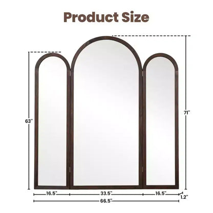 Specchio a tre ante Dovelina 71A*66.5L, specchio a figura intera ad arco reclinabile per soggiorno, sala da pranzo, ingresso, camera da letto, telaio in metallo/legno disponibile