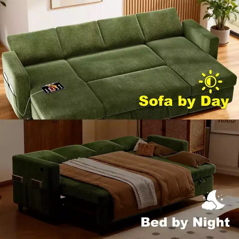 Divano letto estraibile a quattro posti Dyonery da 105 pollici con contenitore, tasche laterali, schienale regolabile, convertibile