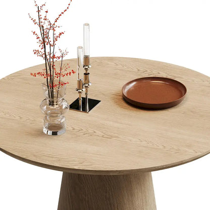 Table de salle à manger ronde pour 4-6 personnes, en bois naturel avec pied conique en bois, style rustique minimaliste