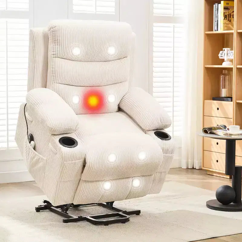 Fauteuil inclinable électrique releveur, fauteuils inclinables électriques pour personnes âgées avec fonction chauffante et massante, aide à la levée, porte-gobelets, poche latérale, pour salon