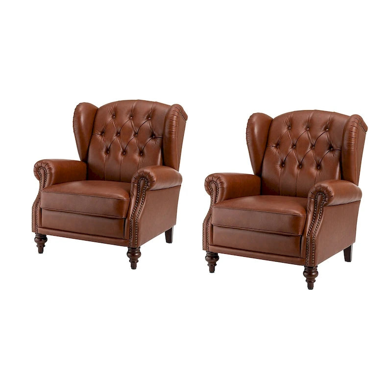 Fauteuil Alex Classic Wingback en cuir avec clous décoratifs (lot de 2) par HULALA HOME