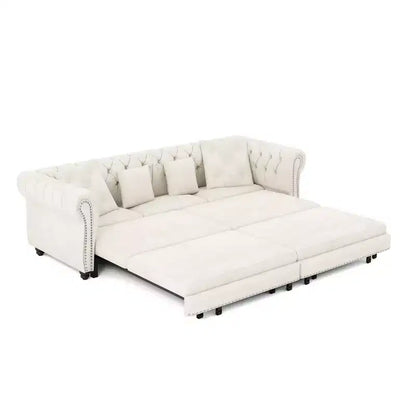 Canapé-lit gigogne 3-en-1 King Size Whisen Velvet et canapé convertible avec pouf mobile, design capitonné