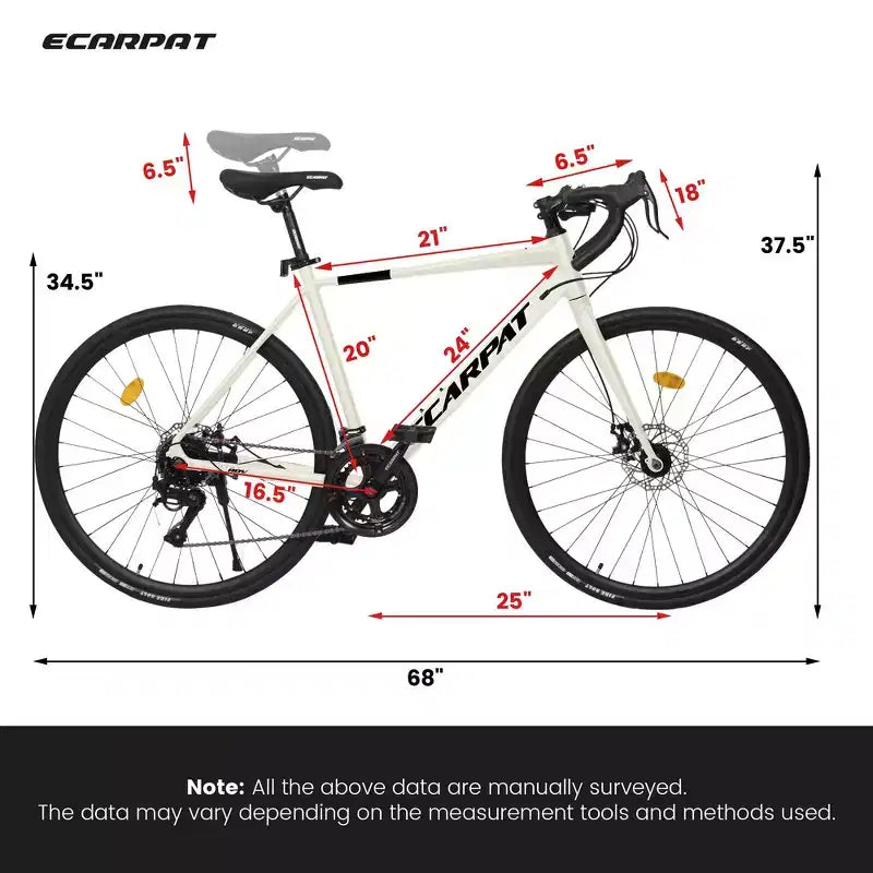 Vélo de Route Whisen, Cadre en Aluminium Léger, Freins à Disque, 16 Vitesses, Accélération Rapide, Adapté aux Hommes et aux Femmes
