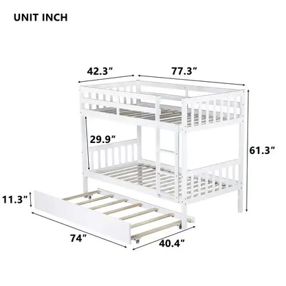 Lit superposé moderne en bois, double sur double avec lit gigogne, convertible en 2 lits