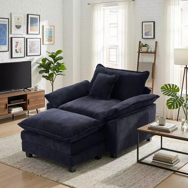 Poltrona a sacco oversize in ciniglia EHMKNP con pouf