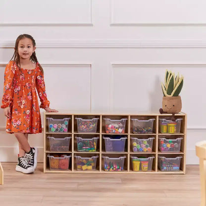 Meuble de rangement 15 bacs ECR4Kids Streamline avec 15 bacs à façade incurvée, 3x5, mobilier pour enfants