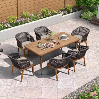 Ensemble de salle à manger d'extérieur PURPLE LEAF en osier tout temps avec table, cadre entièrement en aluminium pour pelouse, jardin, terrasse avec coussins