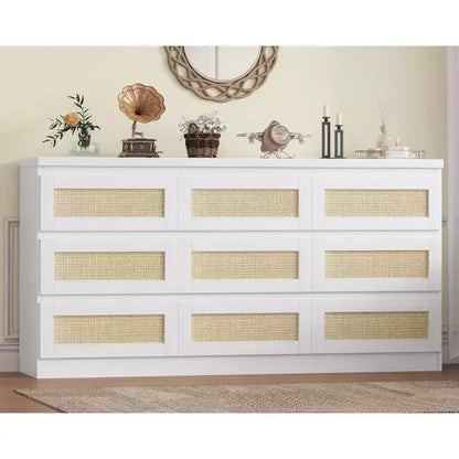 Comò per camera da letto, cassettiera a 9 cassetti in rattan per armadio, cassettiere e cassettoni doppi in legno