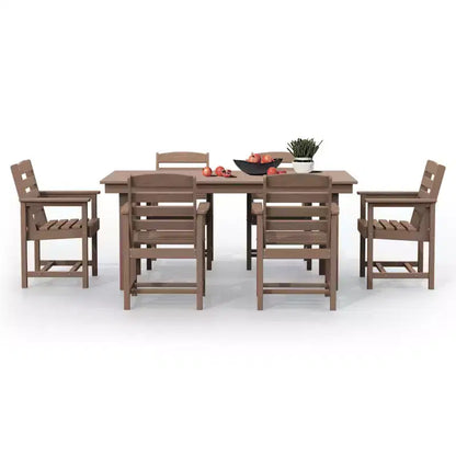 Set da pranzo da esterno Hyleory 7 pezzi, tavolo rettangolare da 170 cm con foro per ombrellone e 6 sedie