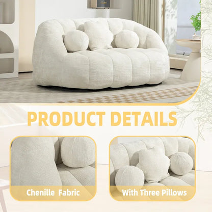 Fauteuil de salon en chenille blanc 63,78 cm avec rembourrage en mousse haute densité