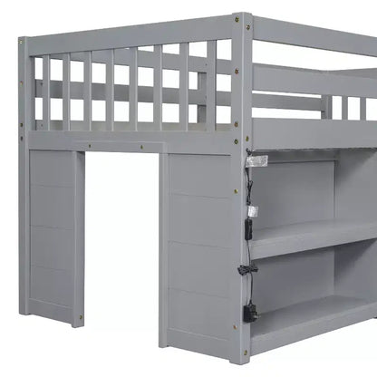 Whisen Letto a soppalco basso per bambini, dimensioni letto singolo, 79,8''L * 43,9''W, con due ripiani e luci LED