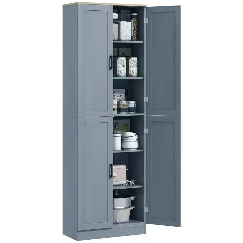 HOMCOM 67 Dispensa da Cucina Autoportante, Armadio Contenitore a 4 Ante con Ripiani e Ante Regolabili