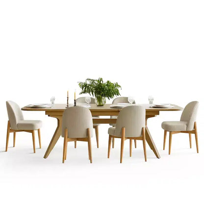 Ensemble de salle à manger 7 pièces, table à tréteaux extensible de 198-244 cm avec chaises rembourrées et pieds en bois massif - Panipeachy