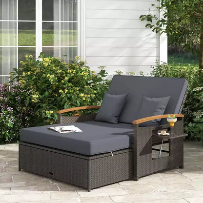 Set divano letto in rattan per esterni Costway con divanetto imbottito e poggiapiedi contenitore per veranda Beige/Blu marino/Rosso/Turchese/Nero/Grigio
