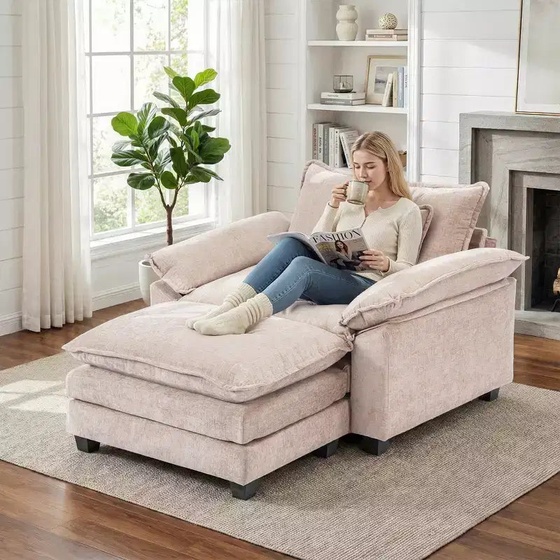 Poltrona a sacco oversize in ciniglia EHMKNP con pouf