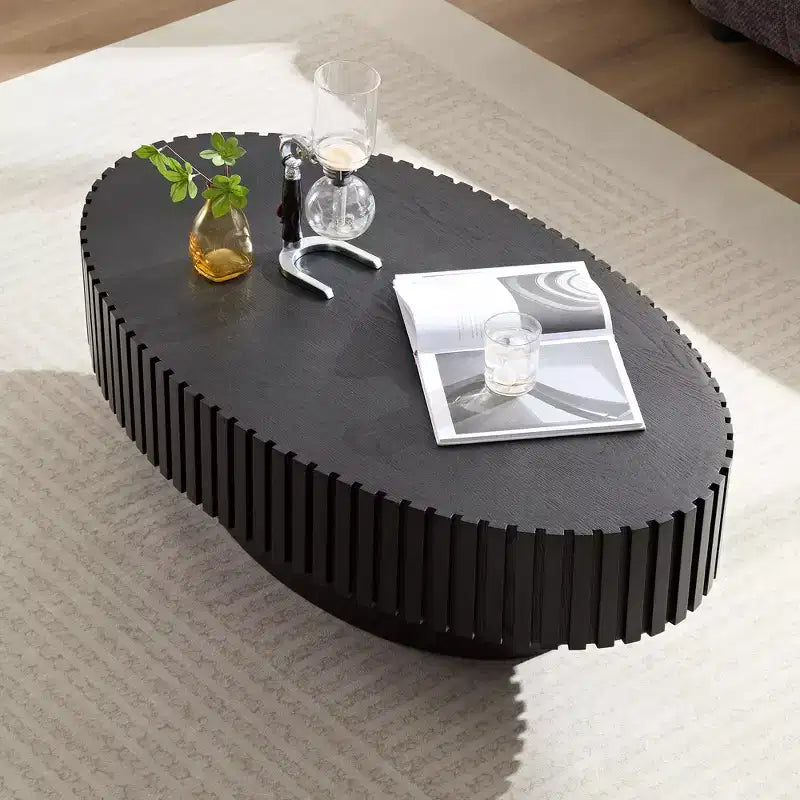 Tavolino da caffè ovale/quadrato, tavolino centrale scanalato minimalista, tavolino d'appoggio, frassino naturale/noce/nero opaco-ModernLuxe