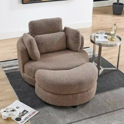 Poltrona a botte girevole di grandi dimensioni con pouf contenitore a forma di luna