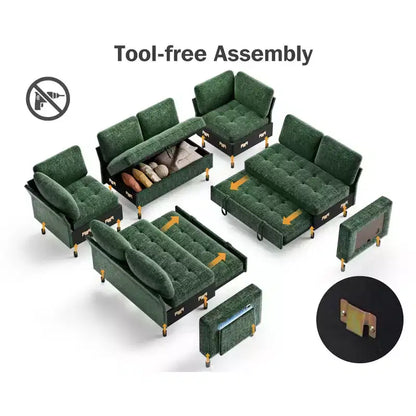 Divano componibile Dyonery a 8 posti a U con letto estraibile/schienale reclinabile/porte USB/tavolo/vano contenitore, montaggio senza attrezzi