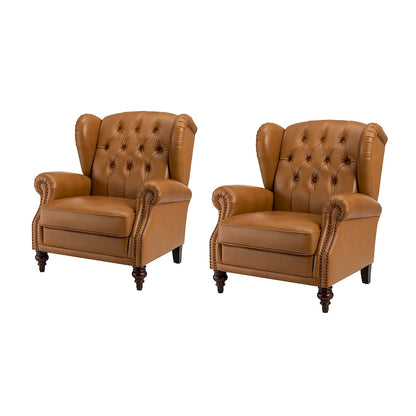 Fauteuil Alex Classic Wingback en cuir avec clous décoratifs (lot de 2) par HULALA HOME