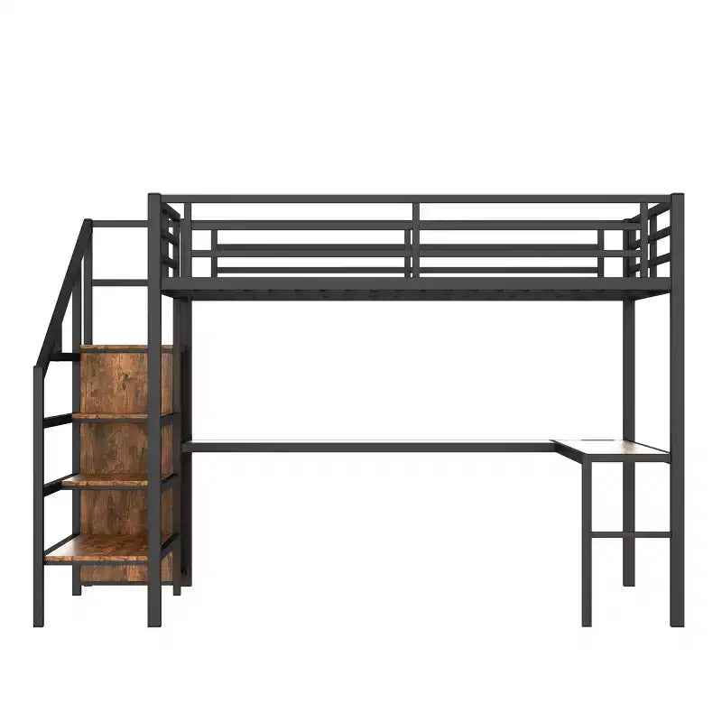 Letto a soppalco Queen Size con scrivania a L e USB, Letto a soppalco in metallo con armadio e regolabile