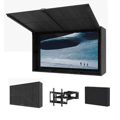 Custodia per TV da esterni da 55 pollici, copertura per TV resistente alle intemperie in legno massello con supporto regolabile 4D e sportello pieghevole (adatta a TV da 44-55 pollici)