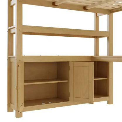 Letto a soppalco in legno con armadio e libreria, letto a soppalco Queen Size con guardaroba e scrivania per bambini, naturale