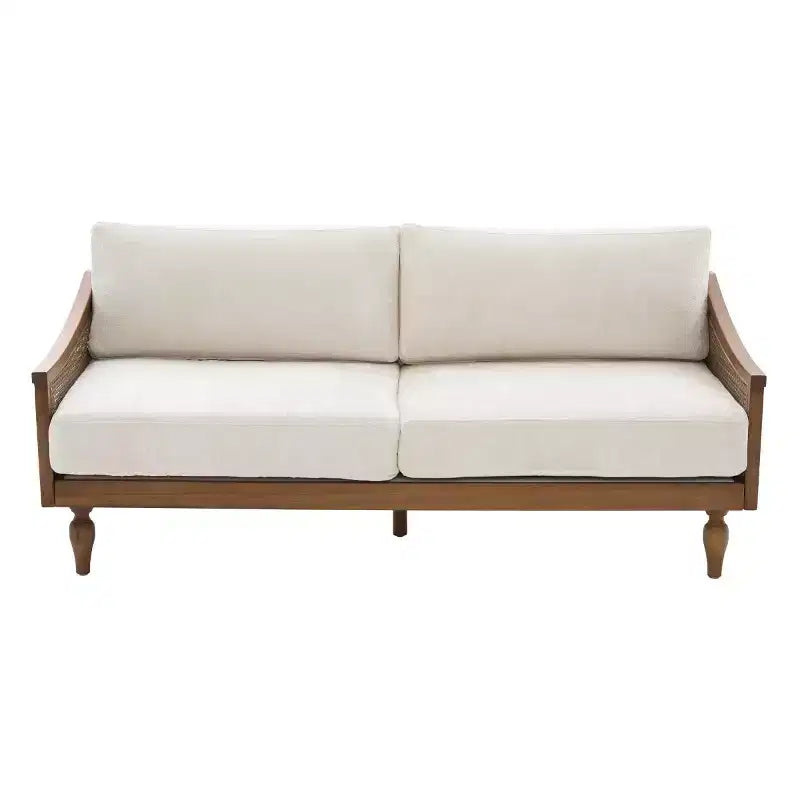 Divanetto Divano Moderno di Metà Secolo con Morbida Imbottitura, Braccioli in Rattan e Gambe in Legno, Divano a 2 Posti per Soggiorno, Camera da Letto o Appartamento-Panipeachy