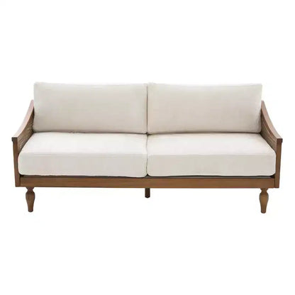 Divanetto Divano Moderno di Metà Secolo con Morbida Imbottitura, Braccioli in Rattan e Gambe in Legno, Divano a 2 Posti per Soggiorno, Camera da Letto o Appartamento-Panipeachy