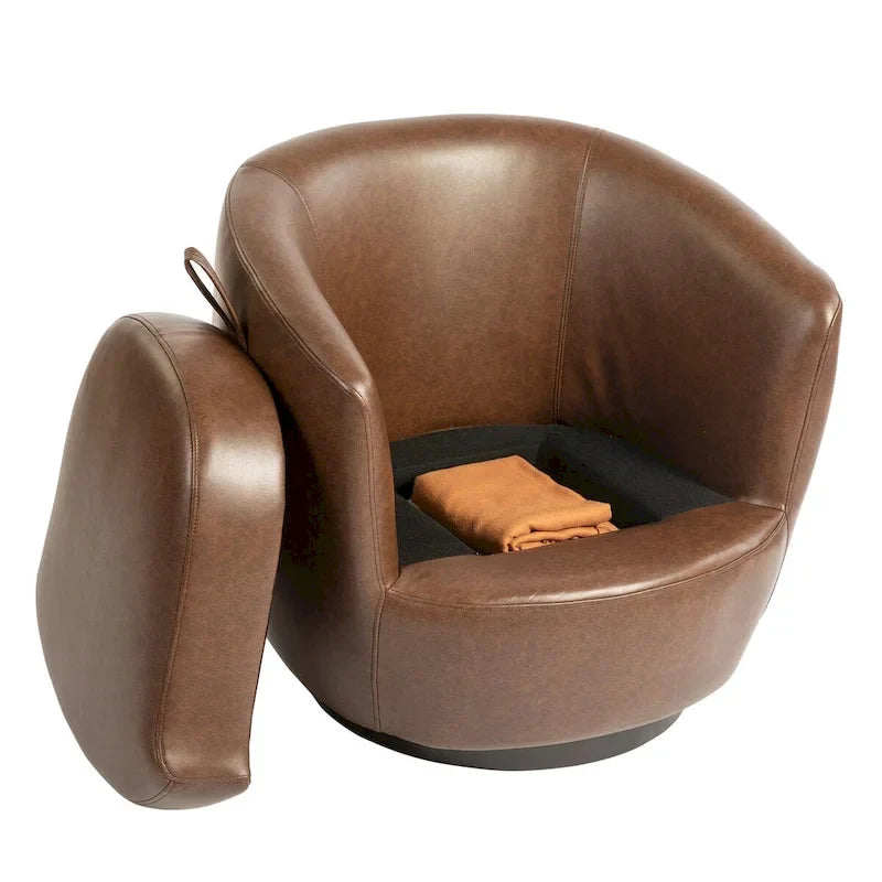 Fauteuil pivotant rembourré avec rangement, chaise d'appoint moderne pour salon, chambre, bureau, espaces de lecture - PU