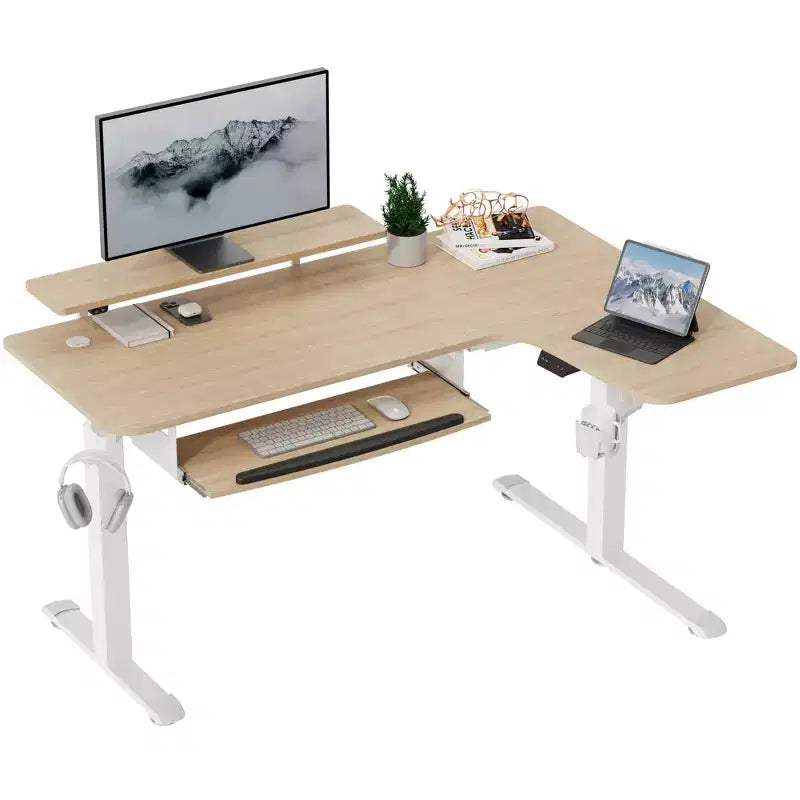 Scrivania angolare EUREKA ERGONOMIC 60x23 regolabile in altezza con set di accessori