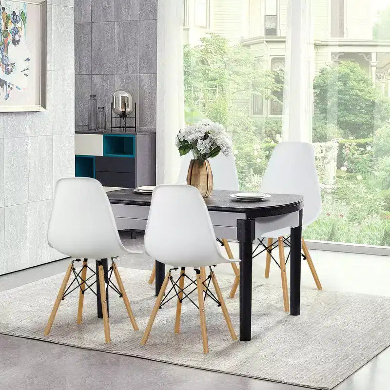 Costway Set di 4 Sedie da Pranzo Moderne Senza Braccioli per Casa e Ufficio con Gambe in Legno Bianco/Nero/Blu
