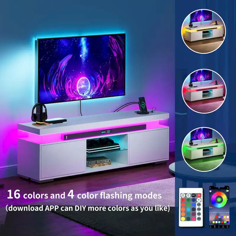 Meuble TV moderne Moasis pour TV 43-65 - Meuble TV console multimédia avec lumières LED