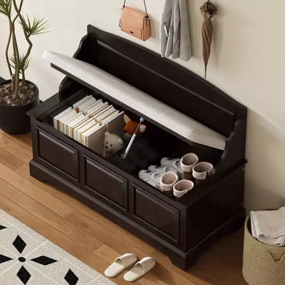 Panca scarpiera GDFStudio Ruth in stile moderno di metà secolo con vano portaoggetti nascosto e cuscino in lino
