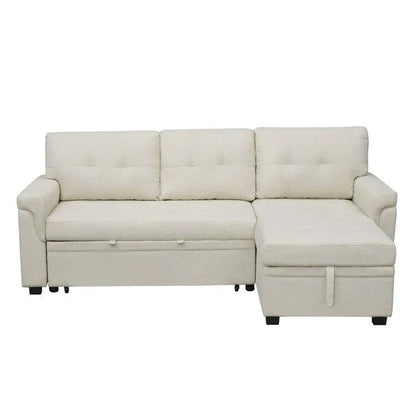 Divano componibile convertibile reversibile con letto estraibile, chaise longue con contenitore nascosto e gambe durevoli