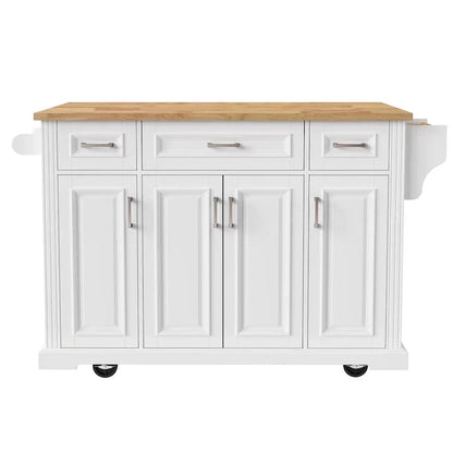 Grande isola da cucina con ribalta in legno, carrello da cucina arrotolabile con texture in rilievo, ante e cassetti con contenitore per cucina, bianco
