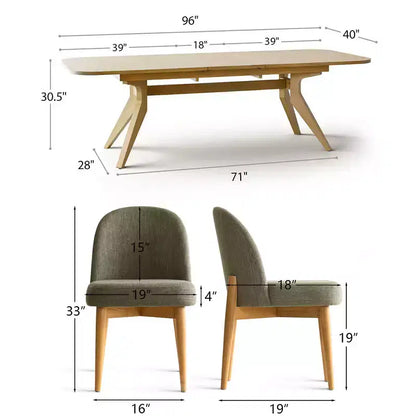Set da pranzo 9 pezzi per 8 persone, tavolo allungabile con base a cavalletto e sedie imbottite con gambe in legno massello-Panipeachy