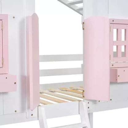Lit mezzanine cabane de taille double, lit mezzanine cabane en bois avec échelle et barrières de sécurité pour enfants
