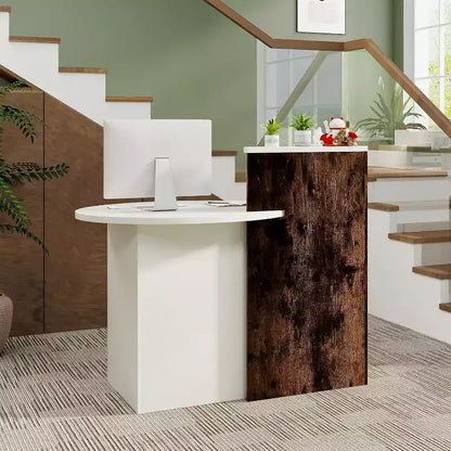 Costway Bancone per Reception, Scrivania da Ufficio con Ripiano Aperto e Cassetto con Serratura, Bianco/Marrone/Nero