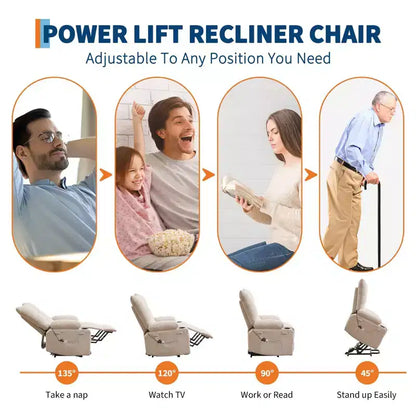 Fauteuil inclinable releveur électrique pour personnes âgées avec fonctions massage et chauffage, inclinable surdimensionné avec fonctions massage et chauffage, revêtement doux et rembourré, poche latérale et porte-gobelets