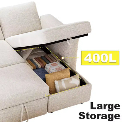 Dyonery Divano Letto Angolare 81, Divano Estraibile a L con Chaise Longue Reversibile con Contenitore, USB, Schienale Reclinabile