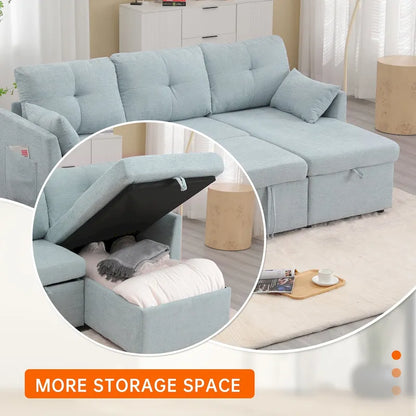 Divano Sezionale a L con Chaise Reversibile, Rivestimento in Velluto a Coste/Ciniglia, con Bracciolo Portaoggetti e Tasca Laterale