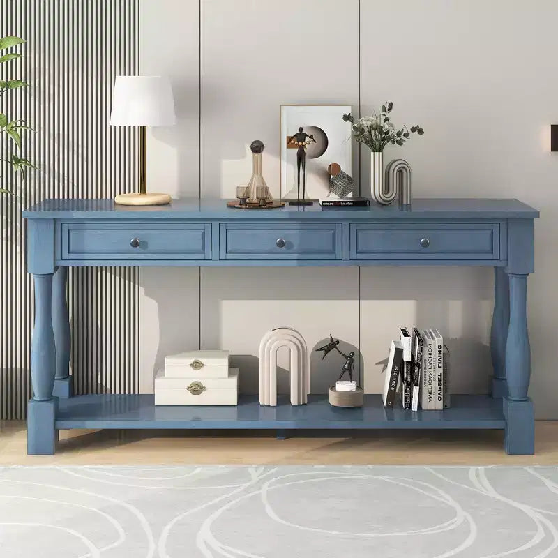Whisen Console Longue Rectangulaire en Bois de Style Méditerranéen avec Tiroirs et Étagère