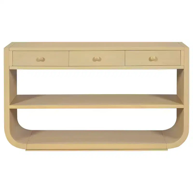 ModernLuxe Tavolo curvo da ingresso, Tavolo consolle, Tavolino da divano, Espositore, Tavolino d'appoggio con 3 cassetti a chiusura ammortizzata e 2 ripiani aperti
