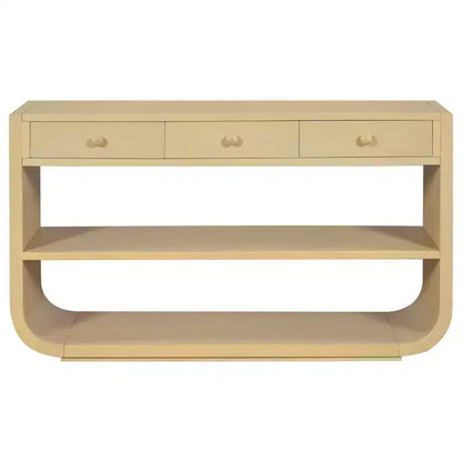 ModernLuxe Tavolo curvo da ingresso, Tavolo consolle, Tavolino da divano, Espositore, Tavolino d'appoggio con 3 cassetti a chiusura ammortizzata e 2 ripiani aperti