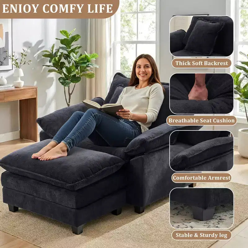 Poltrona a sacco oversize in ciniglia EHMKNP con pouf