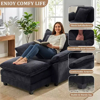 Poltrona a sacco oversize in ciniglia EHMKNP con pouf
