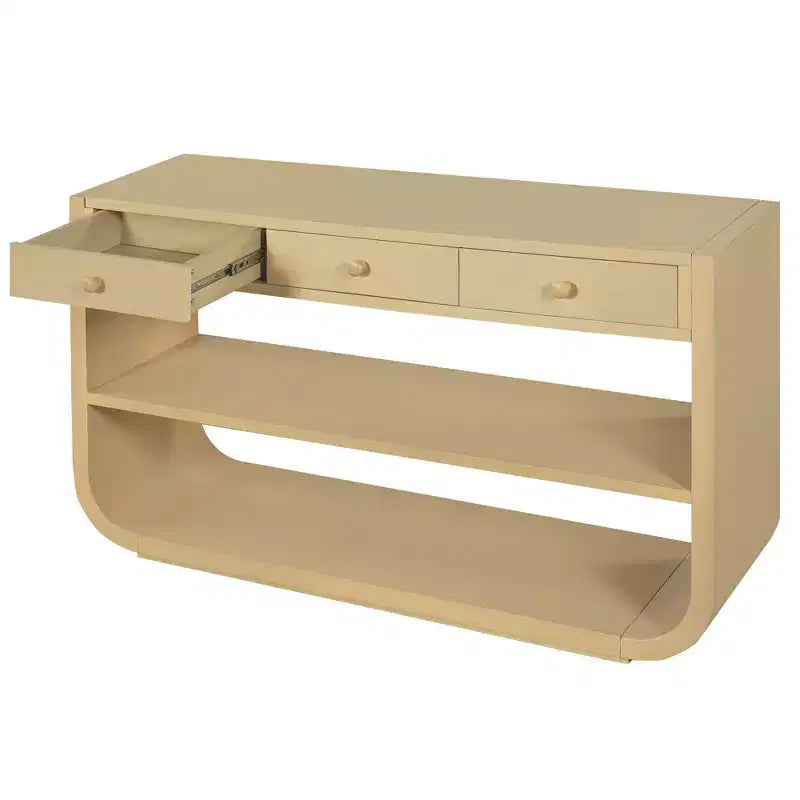 ModernLuxe Tavolo curvo da ingresso, Tavolo consolle, Tavolino da divano, Espositore, Tavolino d'appoggio con 3 cassetti a chiusura ammortizzata e 2 ripiani aperti