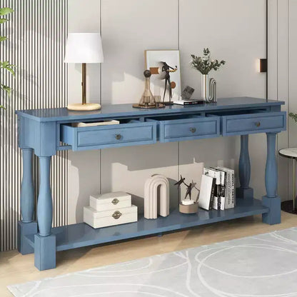 Whisen Console Longue Rectangulaire en Bois de Style Méditerranéen avec Tiroirs et Étagère